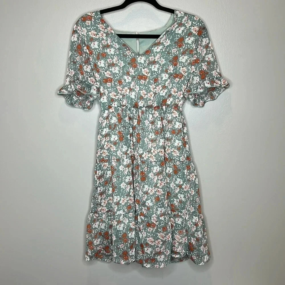 Beachsissi Mint Green Floral Dress Wedding Summer Business Casual Medium